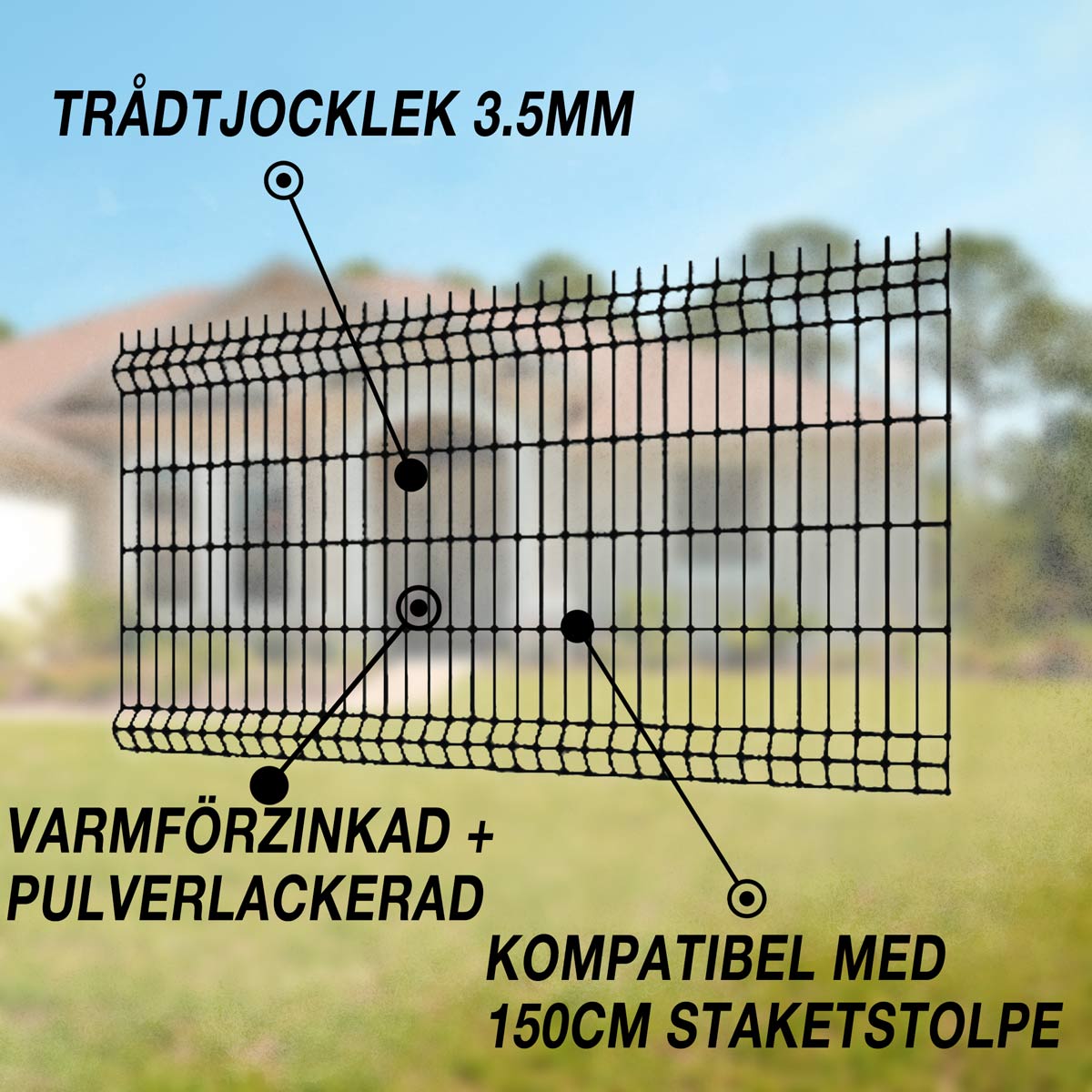 Fornorth staket 1030x2500mm, trådtjocklek 3.5mm, svart