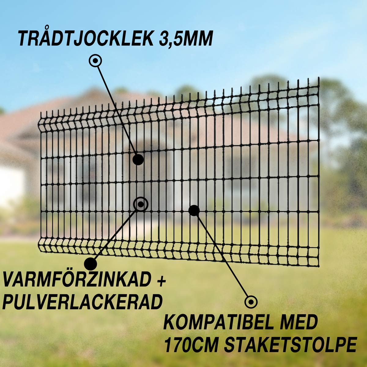 Fornorth staket 1230x2500mm, trådtjocklek 3.5mm, svart