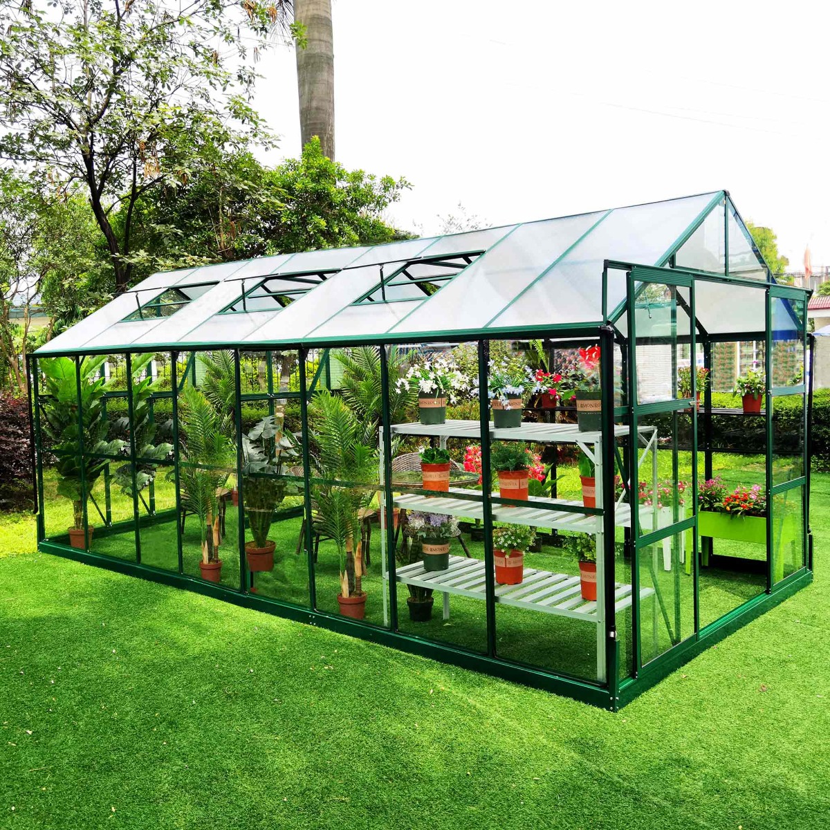 Metalcraft Gewächshaus, 14,4m², 4mm Sicherheitsglas, grün