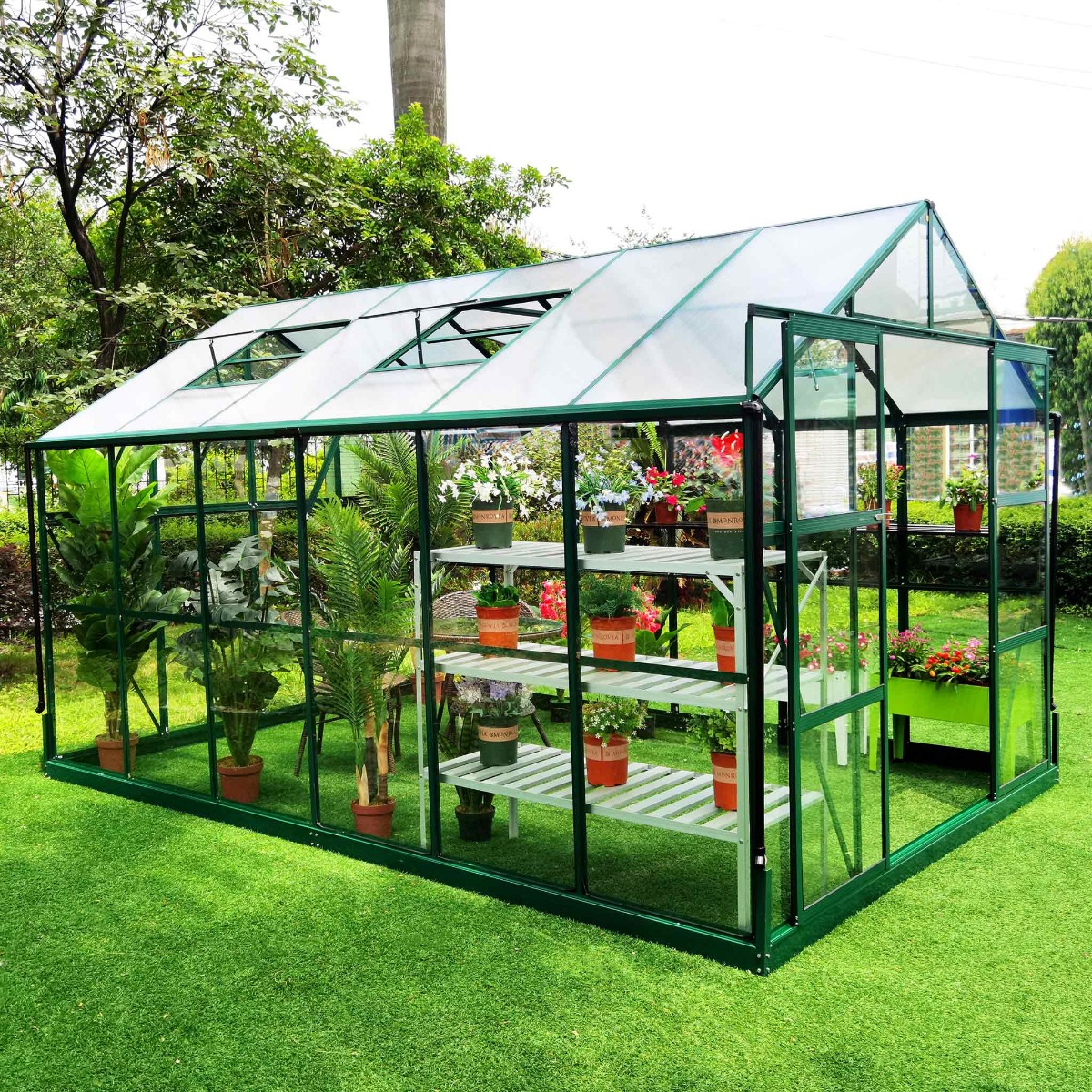 Metalcraft Serre de jardin, 11,1m², verre de sécurité 4mm, vert