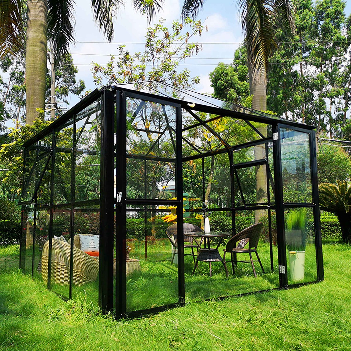 Metalcraft Szklarnia Ogrodowa Gazebo Premium, 8,7m², szkło bezpieczne 4mm, czarny