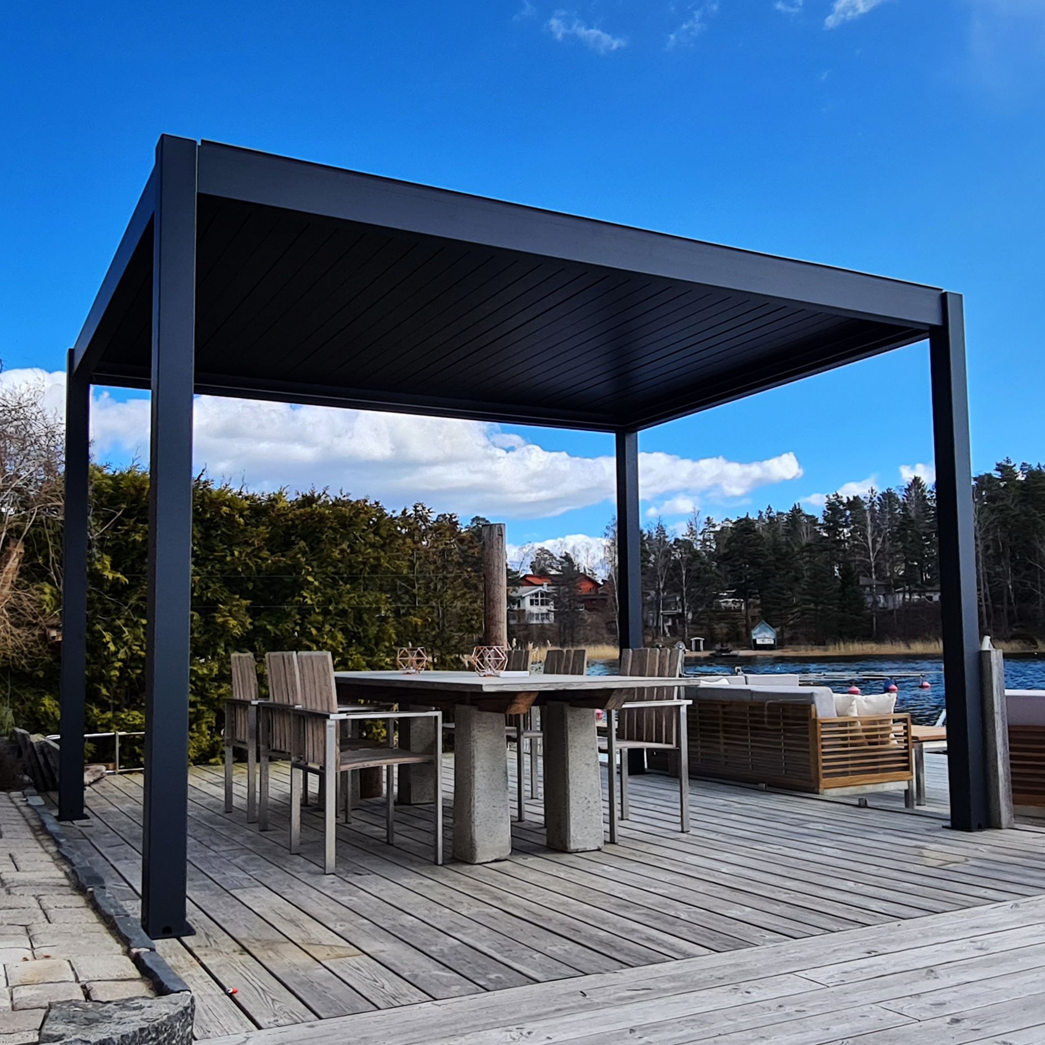 Metalcraft Pergola mit Gitterdach, 3x3m, motorisiert, LED-Beleuchtung, anthrazit