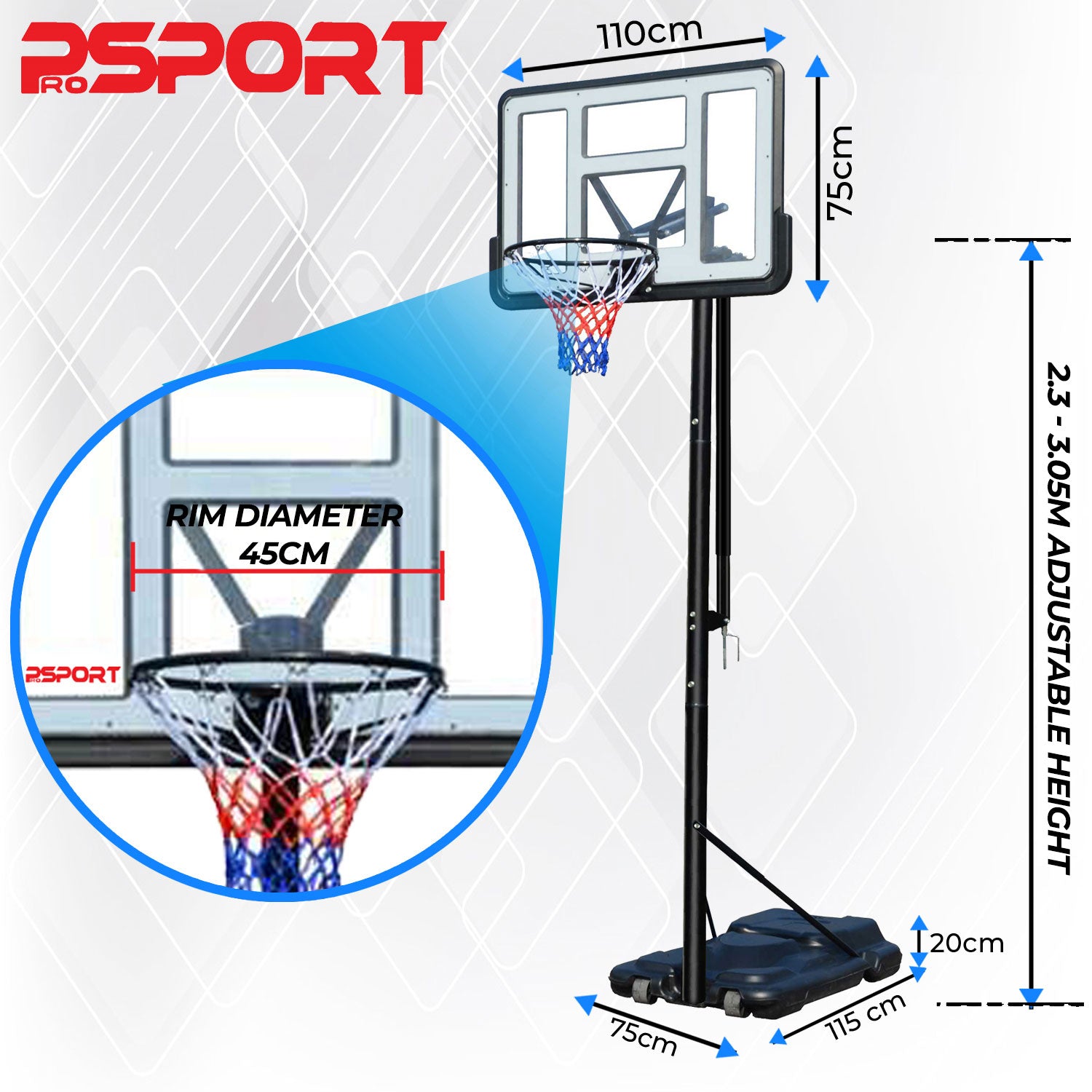 Prosport Basketball Hoop Premium 2,3 - 3,05m