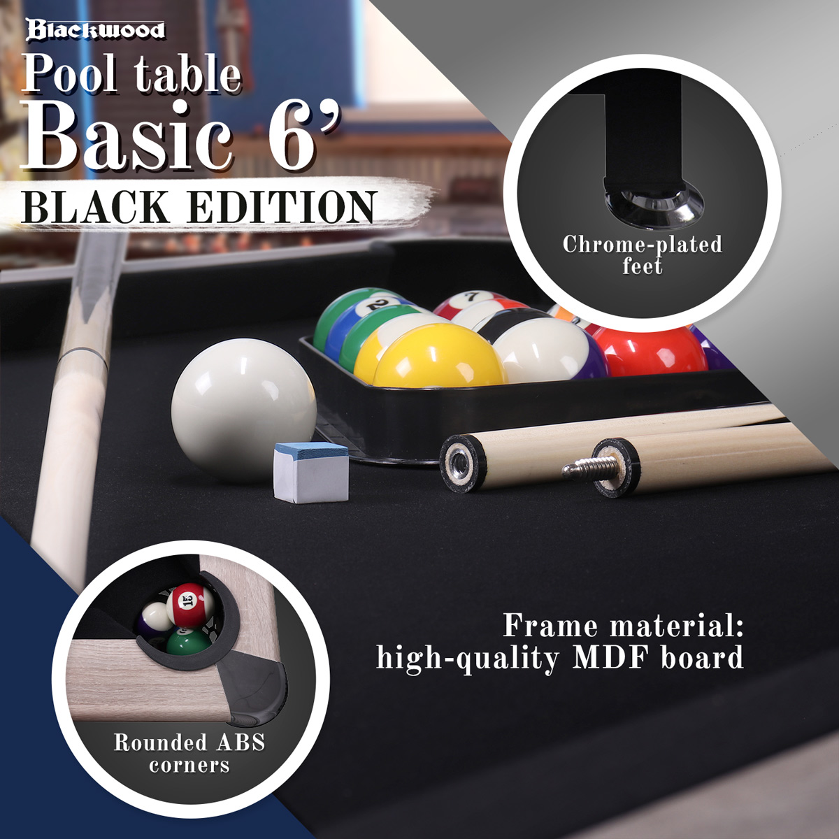 Blackwood Pool Table, Basic 6' Black