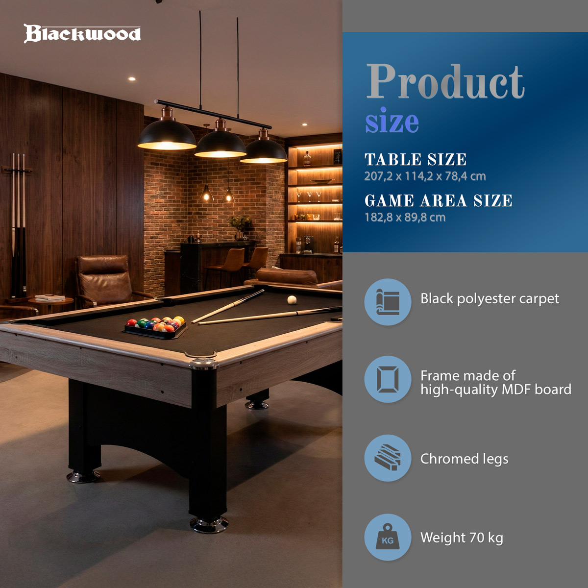 Blackwood Pool Table, Basic 6' Black