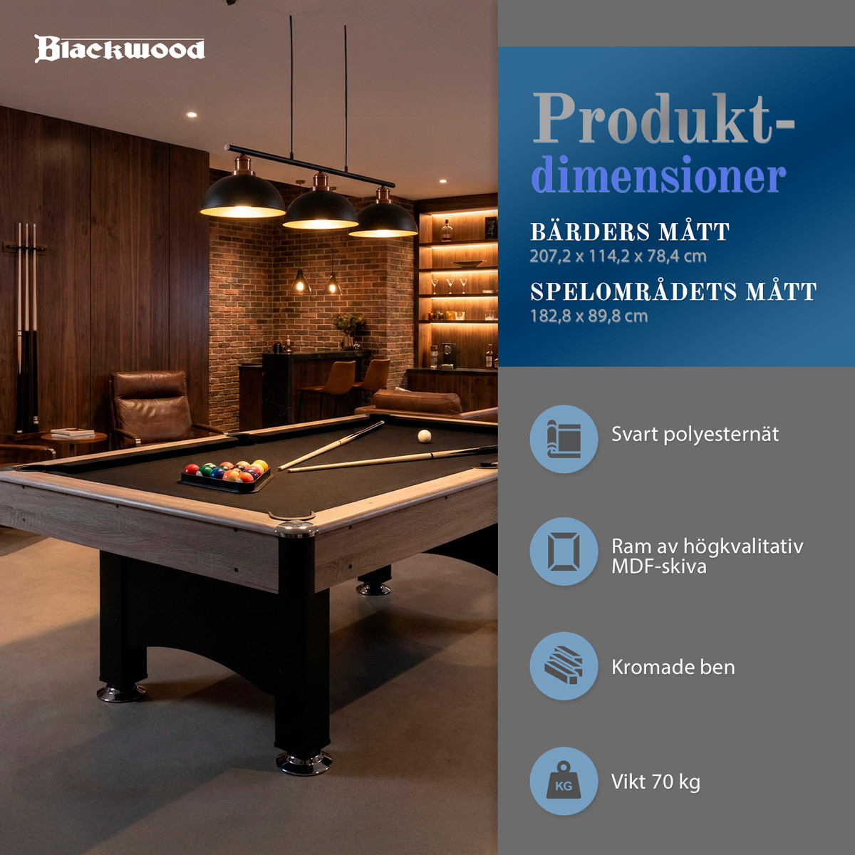 Biljardbord Blackwood Basic 6' Svart