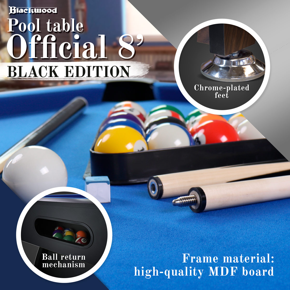 Blackwood Pool Table, 7' Official Black