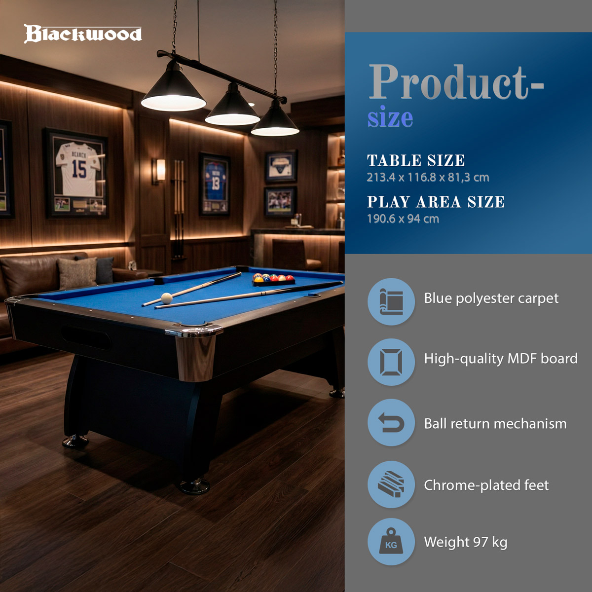 Blackwood Pool Table, 7' Official Black