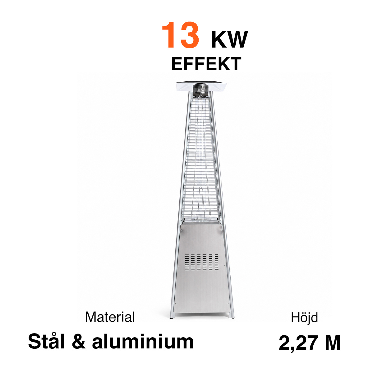 Fornorth Terrassvärmare Pyramid, 13kW gasdriven, rostfritt