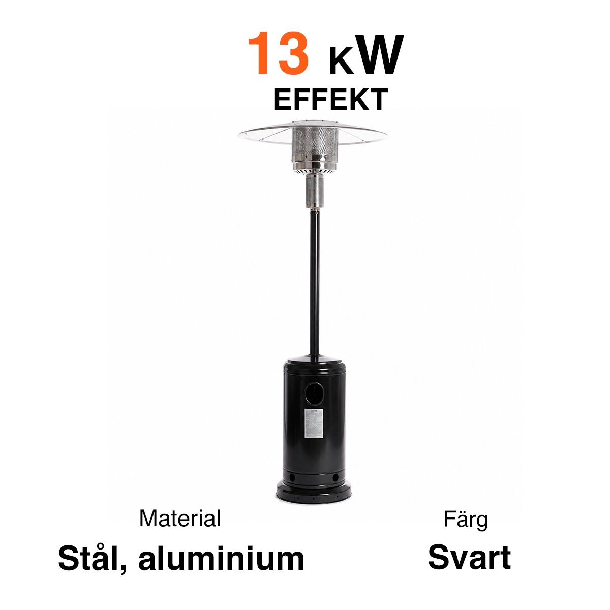Fornorth Terrassvärmare Cylinder, 13kW gasdriven, svart