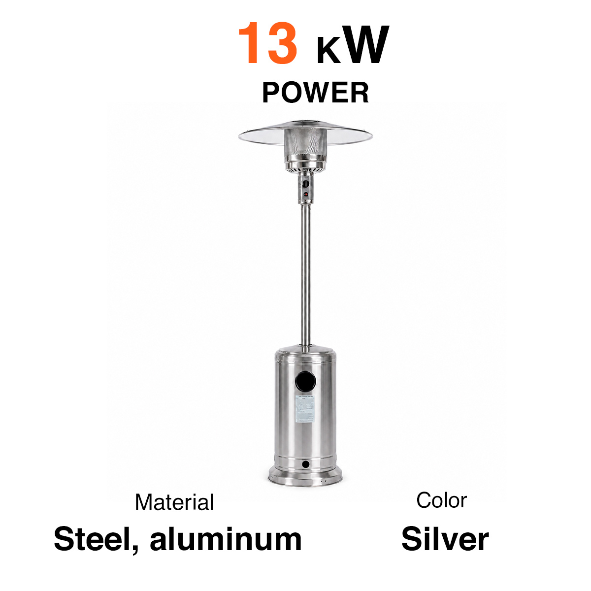 Fornorth Patio Heater Stand Patio 13kW gas powered, stainless steel
