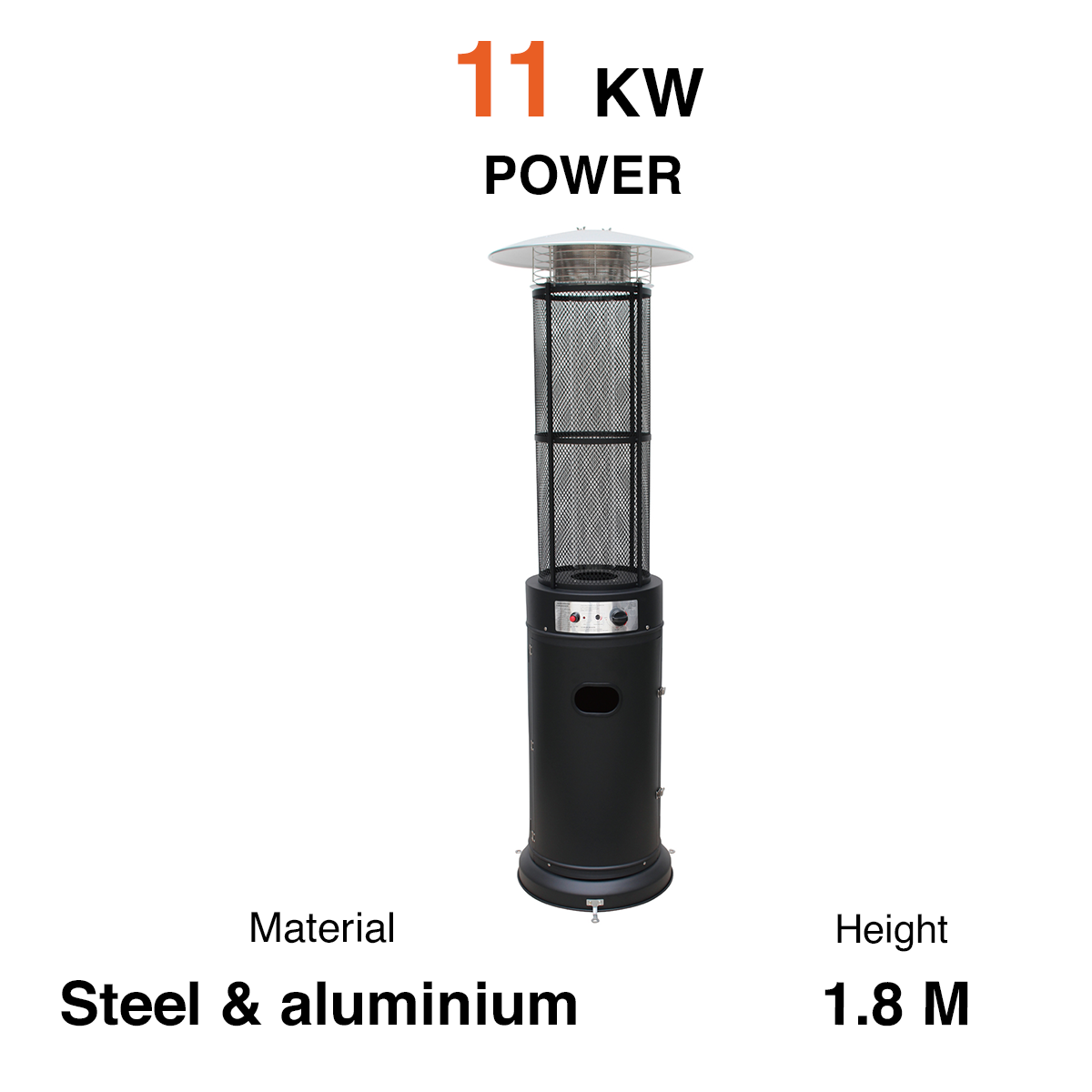Fornorth Patio Heater Round Tube 11kW gas powered, black