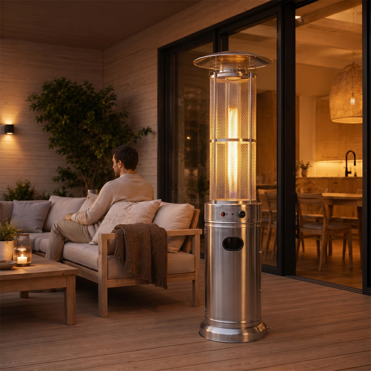 Fornorth Promiennik Podczerwieni na Patio, Okrągły Rurka 11kW na Gaz, ze Stali Nierdzewnej