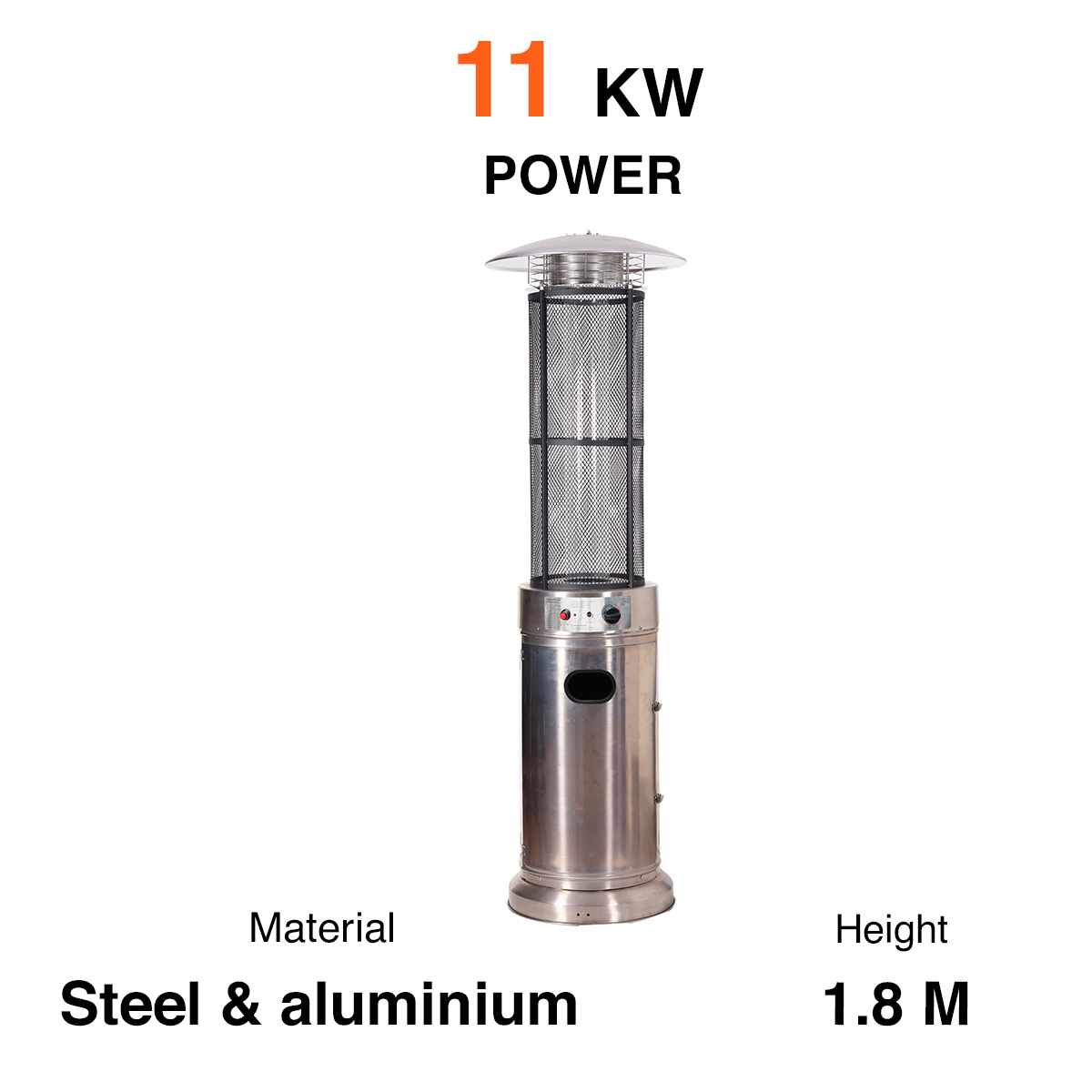 Fornorth Patio Heater Round Tube 11kW gas powered, stainless Steel