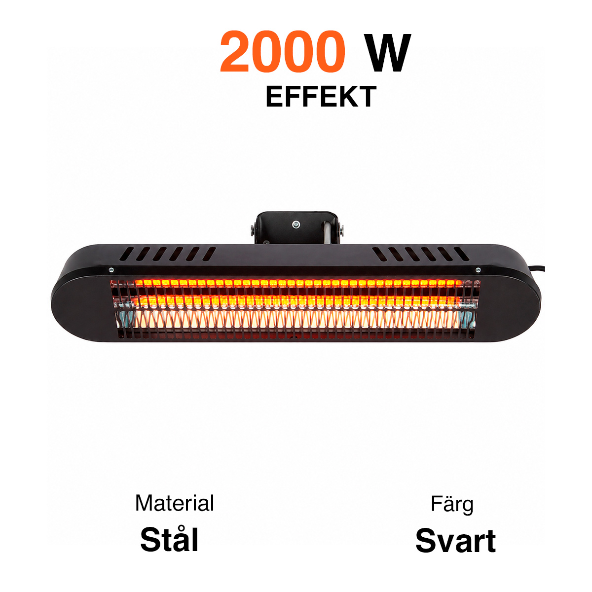 Fornorth Terrassvärmare väggmonterad Premium 2000W fjärrkontroll, svart