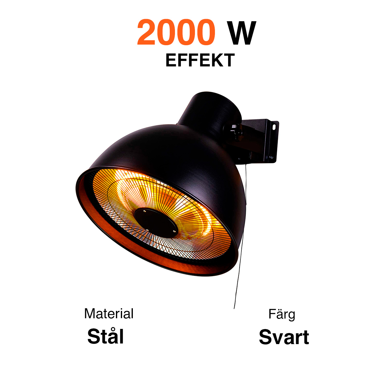 Fornorth Terrassvärmare väggmonterad Deluxe 2000W, svart