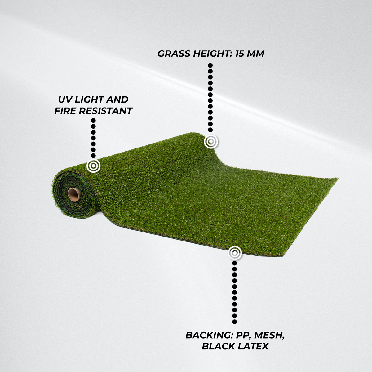 Fornorth Artificial Grass Original 15mm, 1x5m roll