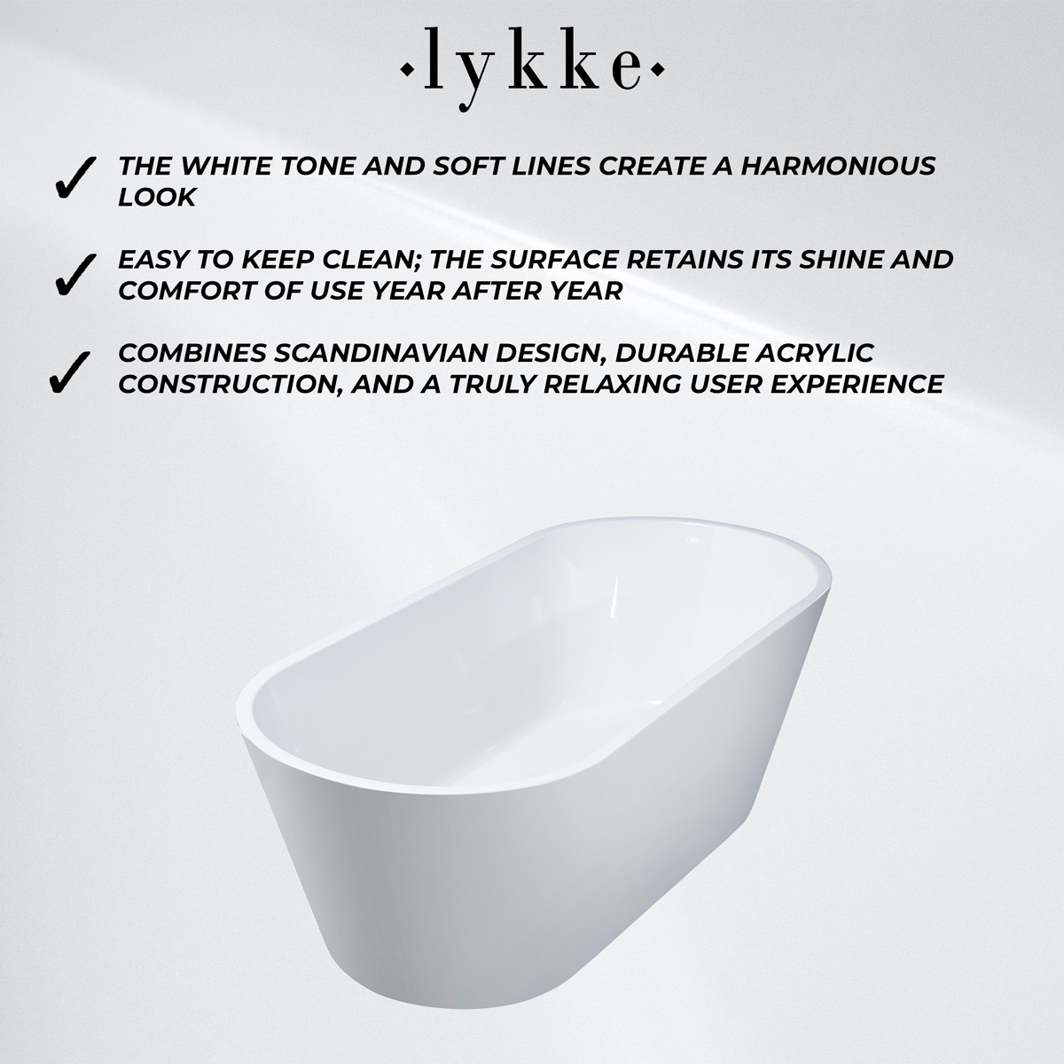 Lykke Bathtub Polar Deluxe 1600x750x580mm, white