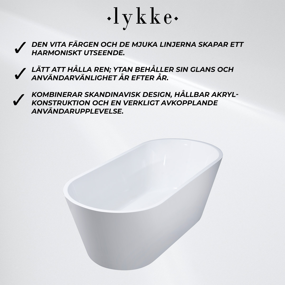 Lykke Badkar Polar Deluxe 1600x750x580mm, vit