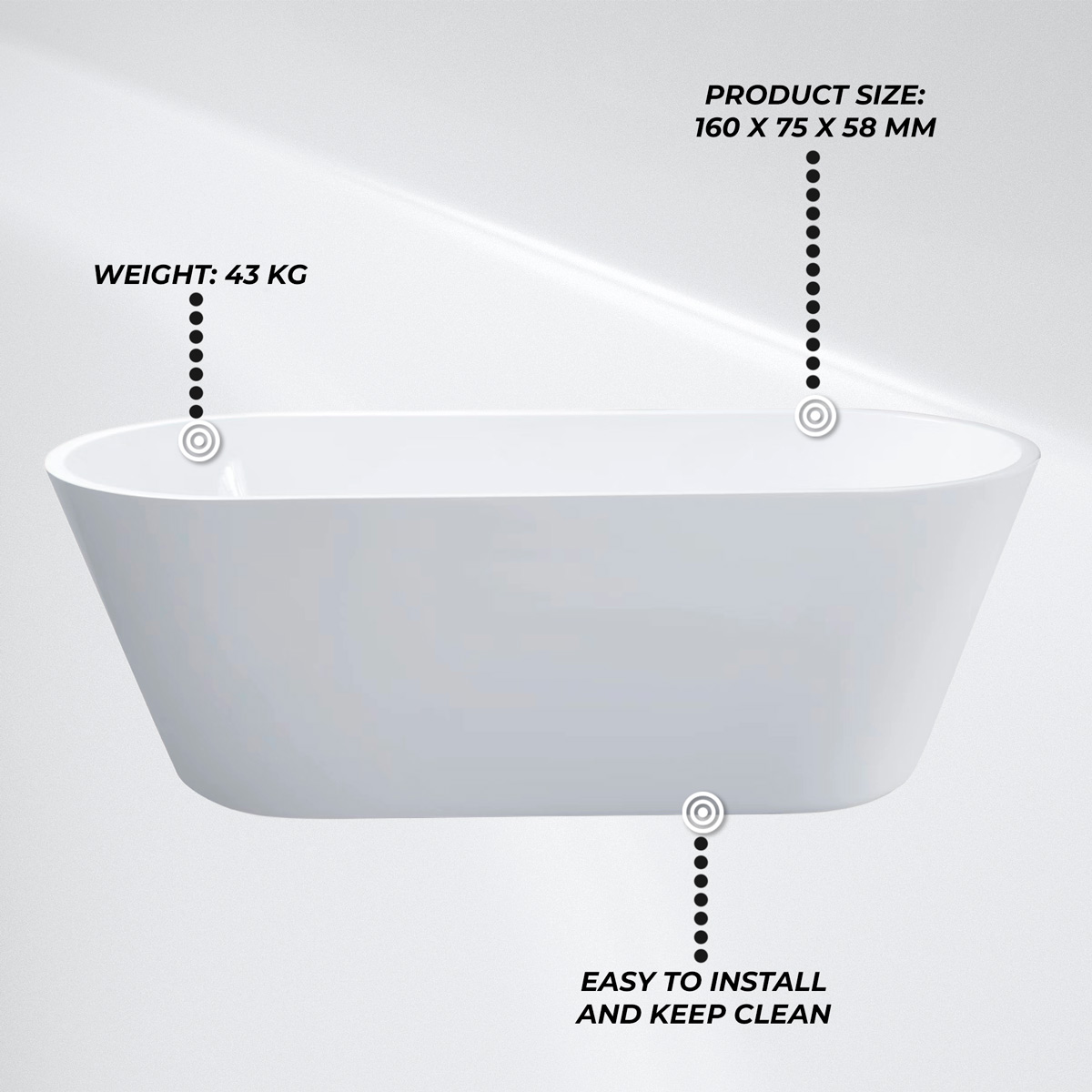 Lykke Bathtub Polar Deluxe 1600x750x580mm, white