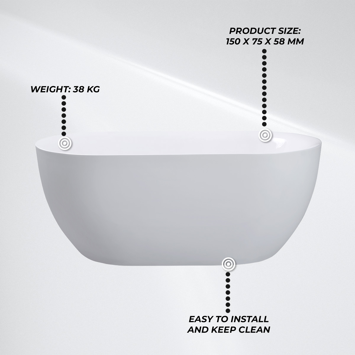 Lykke Bathtub Arctic Deluxe 1500x750x580mm, white
