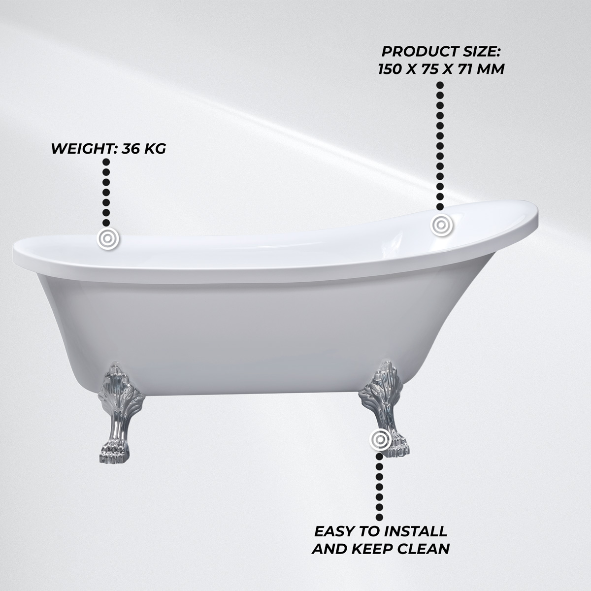 Lykke Bathtub Nordic Deluxe 1500x750x710mm, white