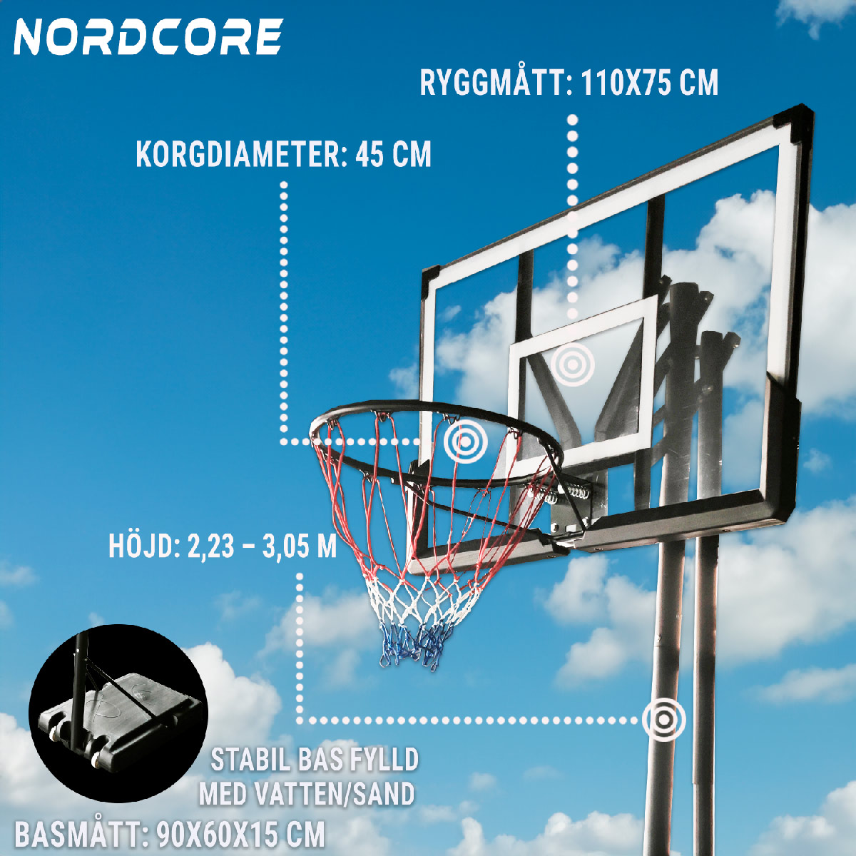 Nordcore basketkorg Premium Core 2,3-3,05m