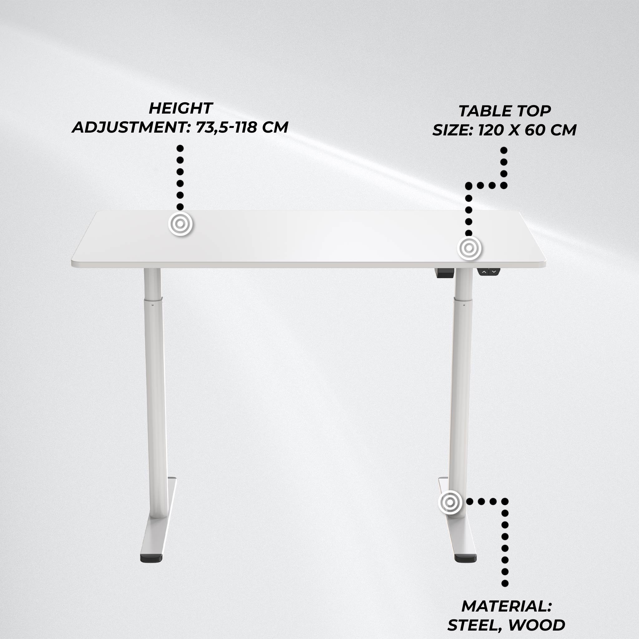 Lykke Electric Standing Desk Nordic 120x60cm, white