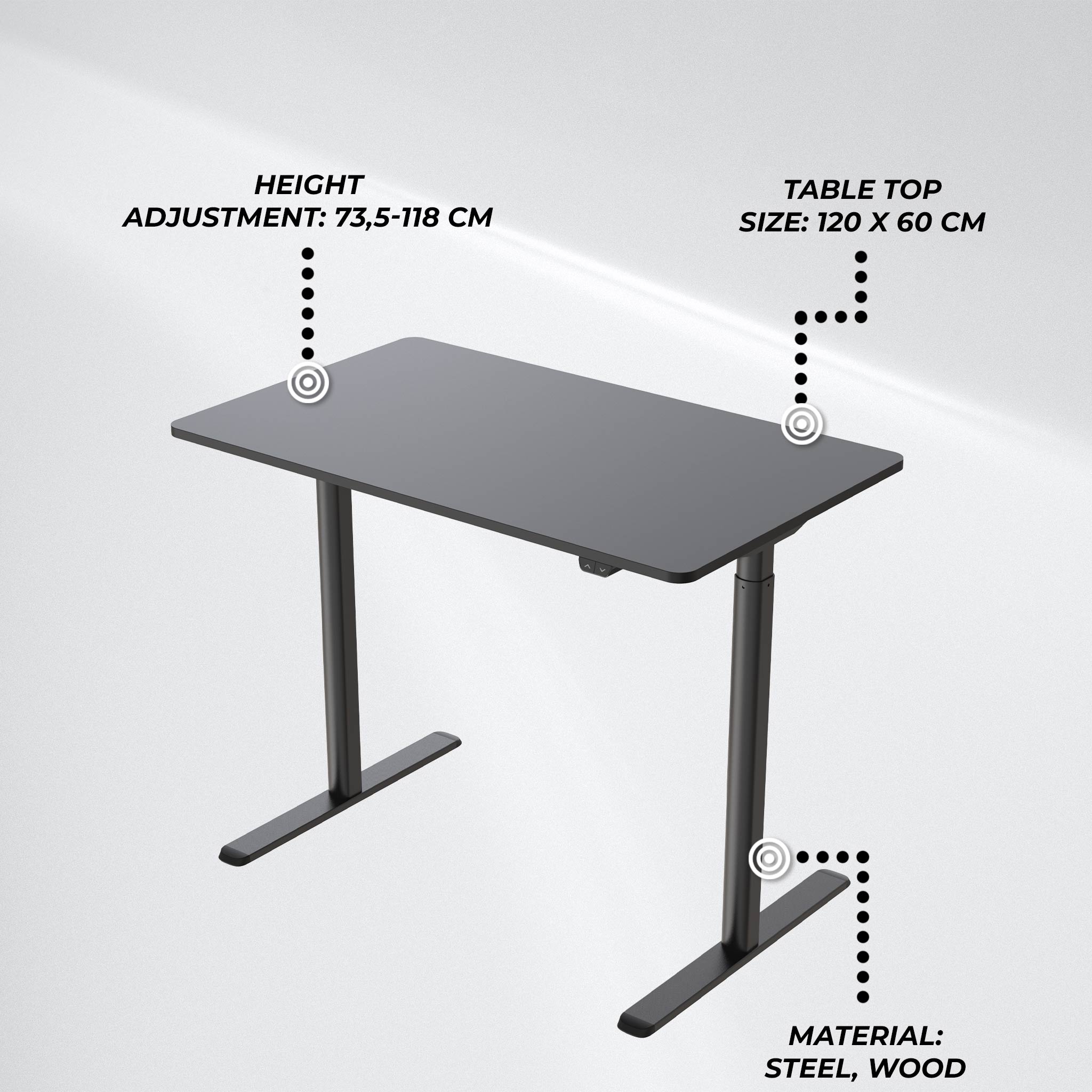 Lykke Electric Standing Desk Nordic 120x60cm, black