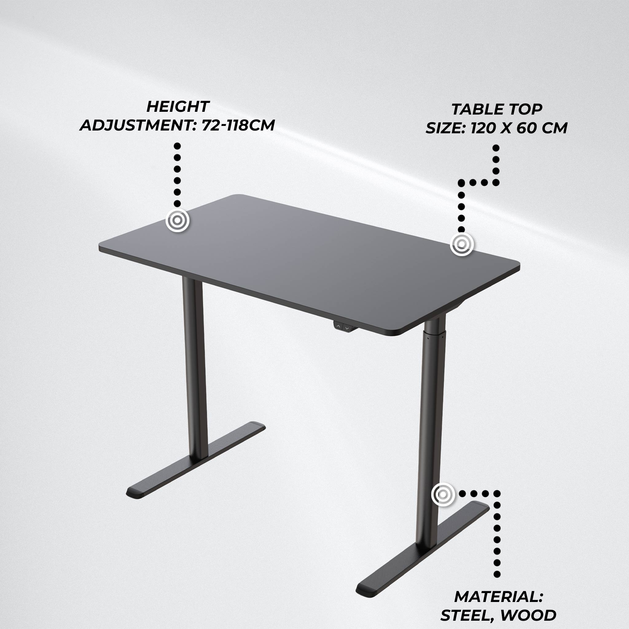 Lykke Electric Standing Desk Nordic 120x60cm, black
