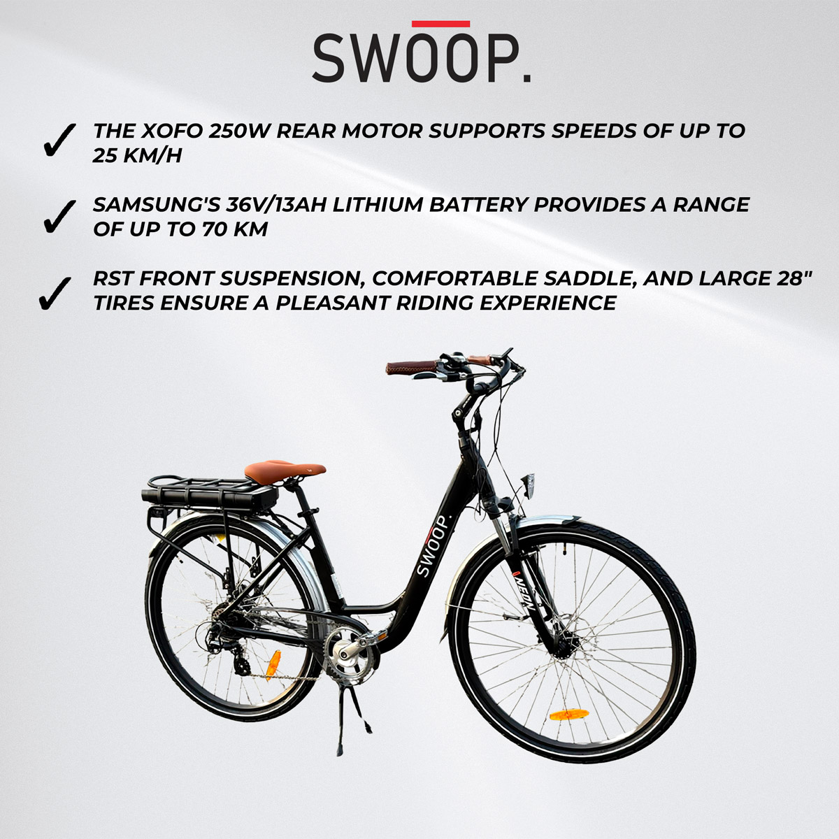 Swoop Women's Electric Assisted Bike, E-Bicycle City Edition, 28", Black