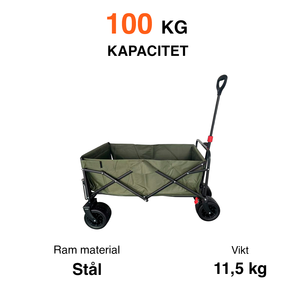 Fornorth Trädgårdsvagn 115x61x105cm 100kg, oliv