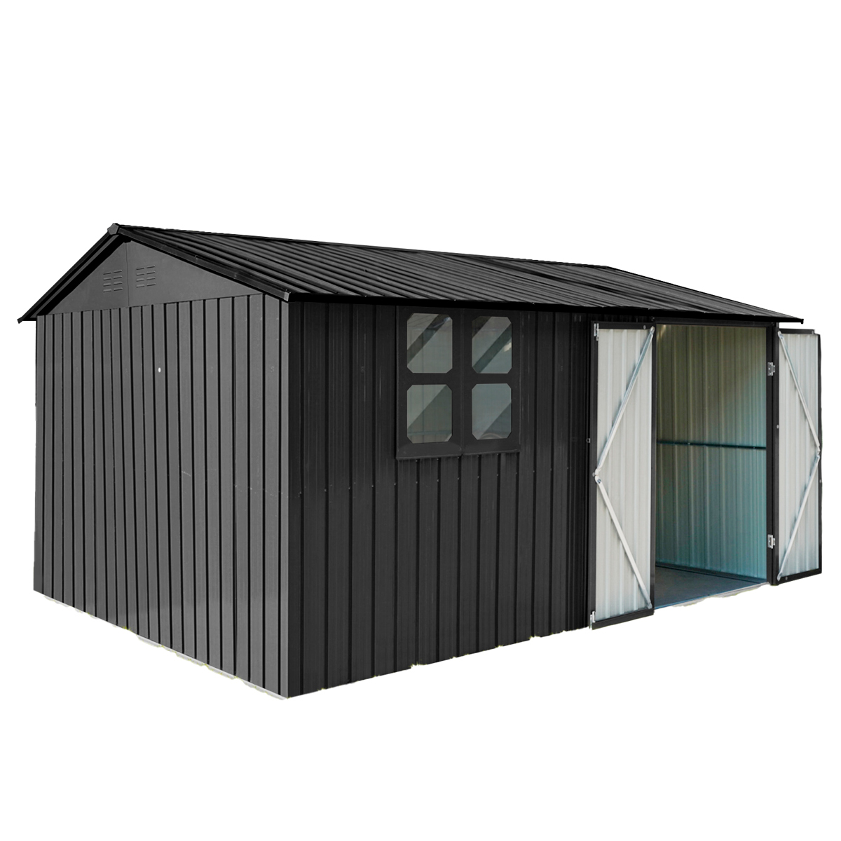 Fornorth Geräteschuppen mit Fenster 375x286x162cm, Schwarz
