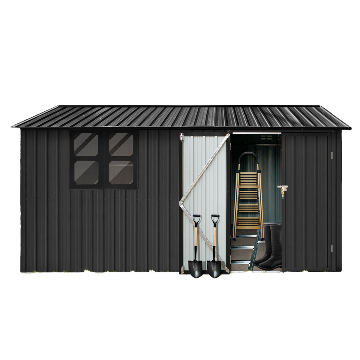 Fornorth Geräteschuppen mit Fenster 375x286x162cm, Schwarz