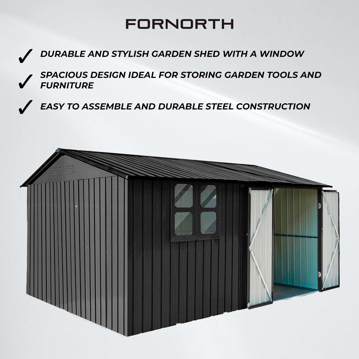 Fornorth Storage Shed with Window 375x286x162cm, Black