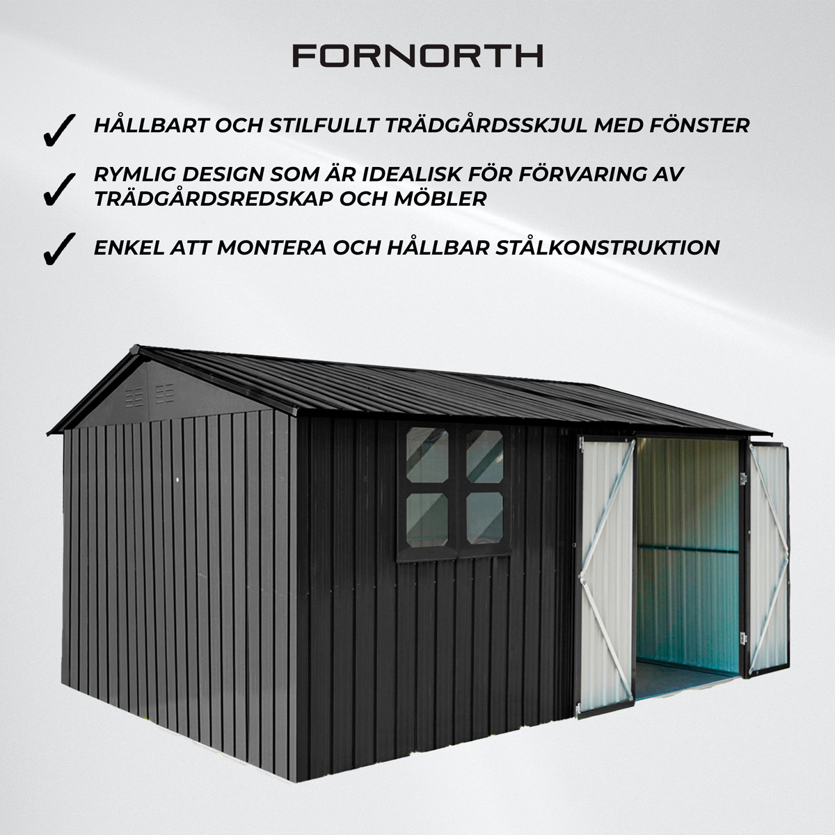 Fornorth Förråd med fönster 375x286x162cm, Svart