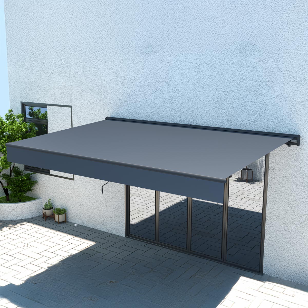 Store banne demi-cassette Lykke 2,95x2,5 m motorisé, gris foncé