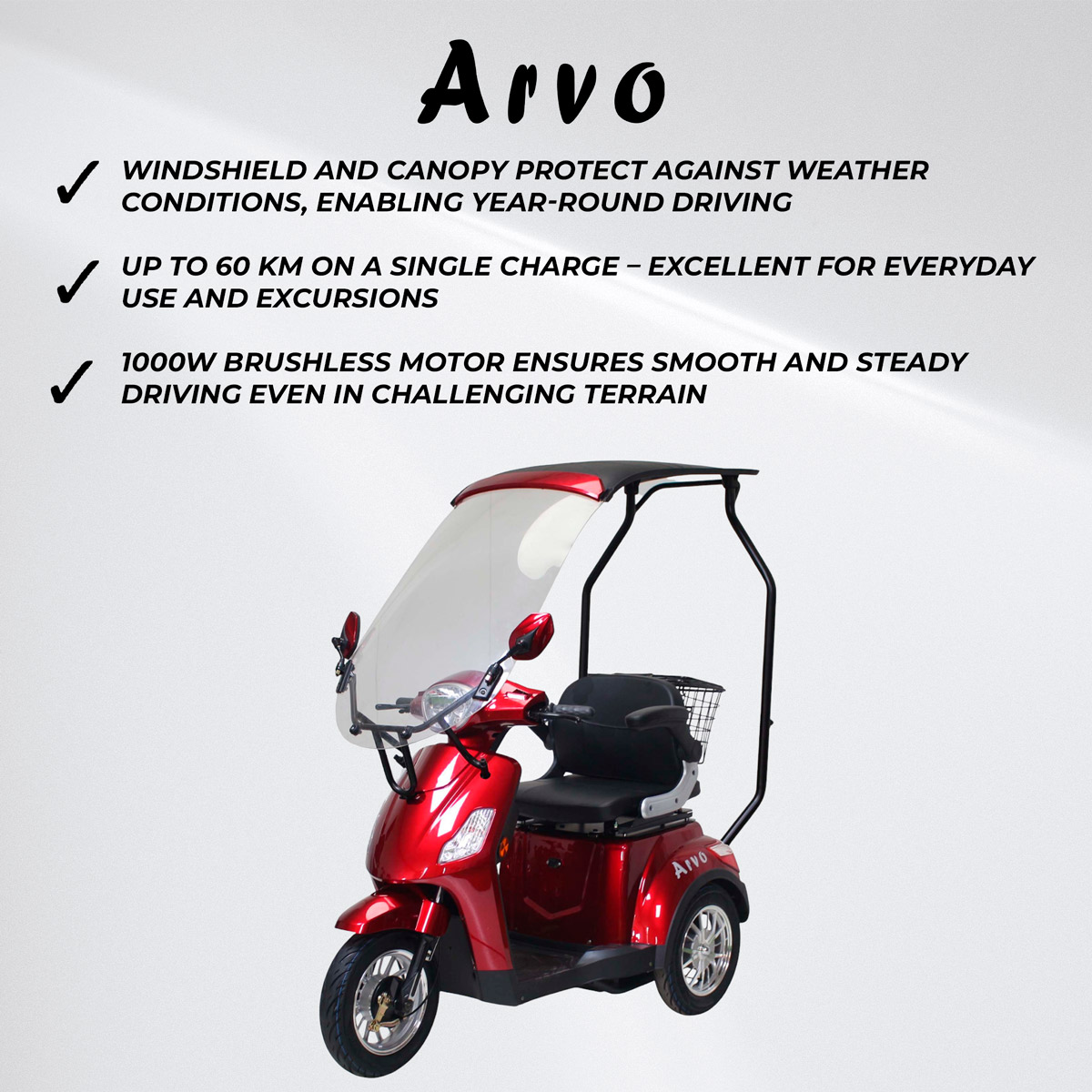 Arvo Mobility Scooter with Canopy P500 Red