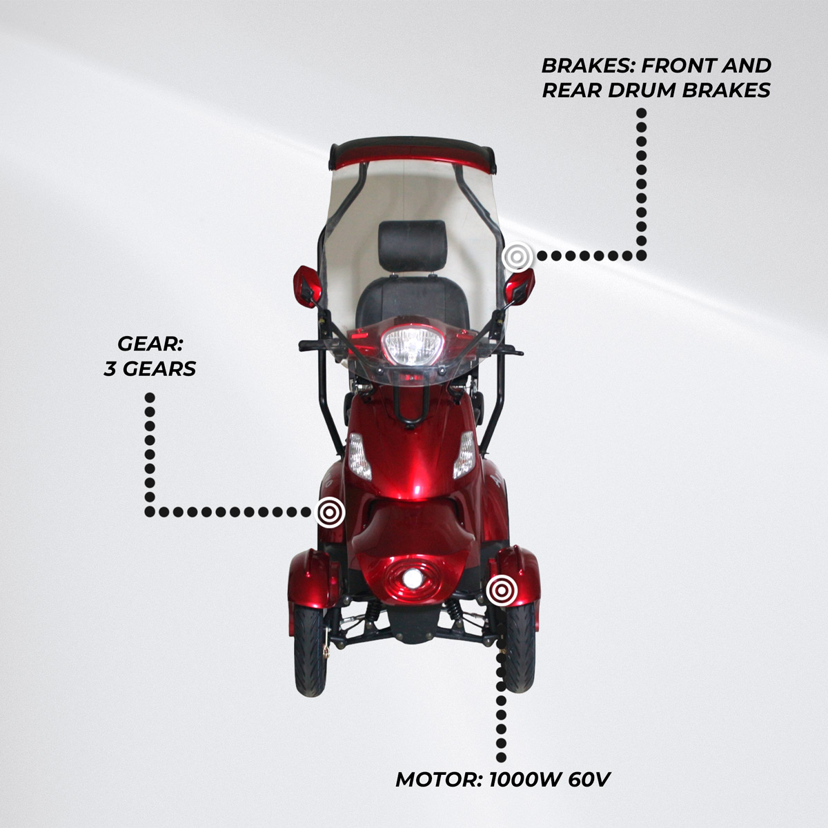Arvo Mobility Scooter with Canopy P600 Red