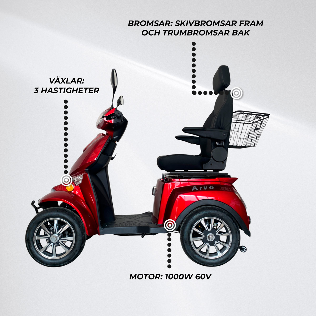 Arvo Promenadscooter P800 Röd