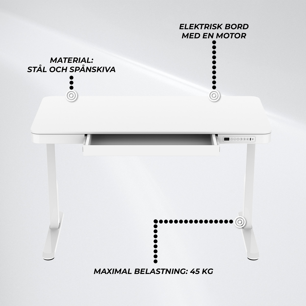 Lykke Elektriskt höj och sänkbart skrivbord 120x60cm Polar, vit