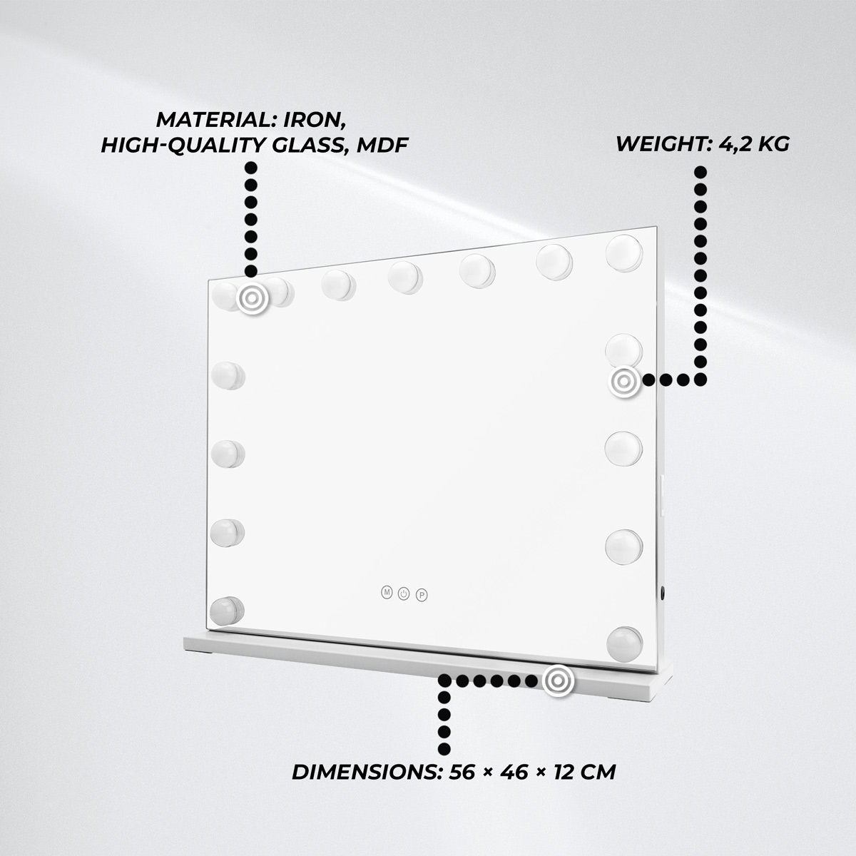 Lykke Makeup Mirror with Light Hollywood 56x12x46cm