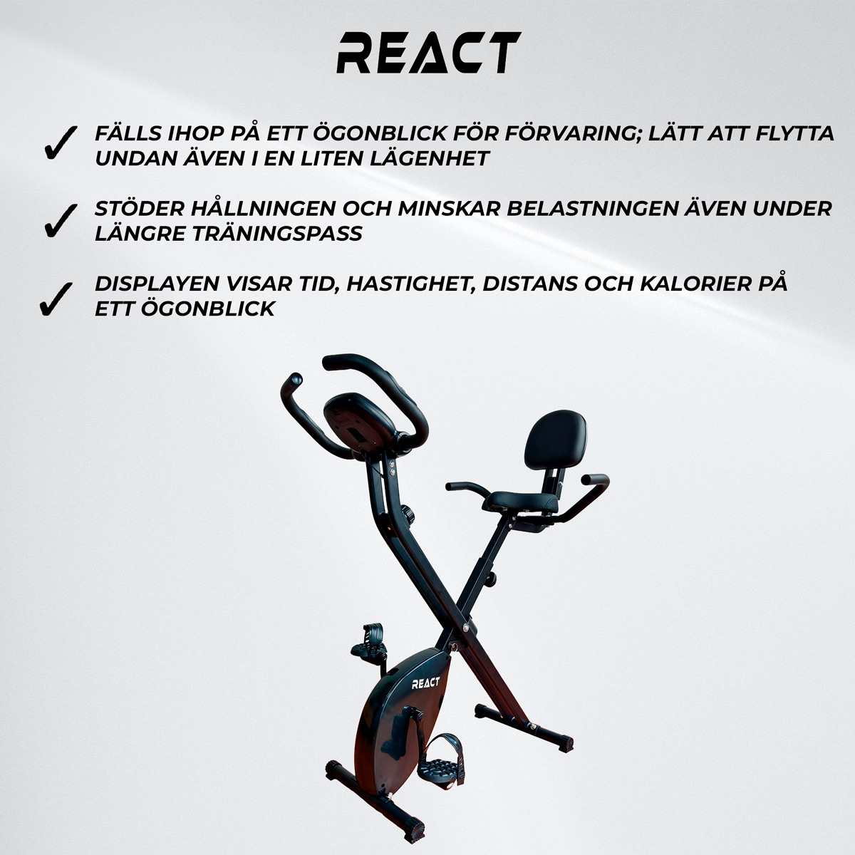 React Motionscykel Hopfällbar med Ryggstöd