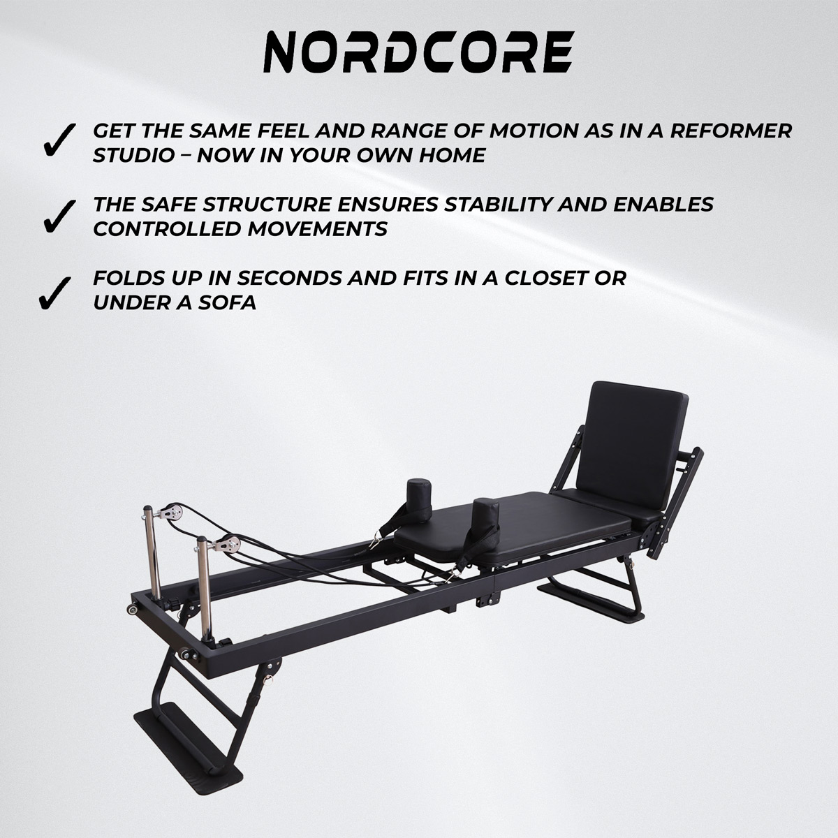 Nordcore Pilates Reformer Folding Machine, includes pilates box