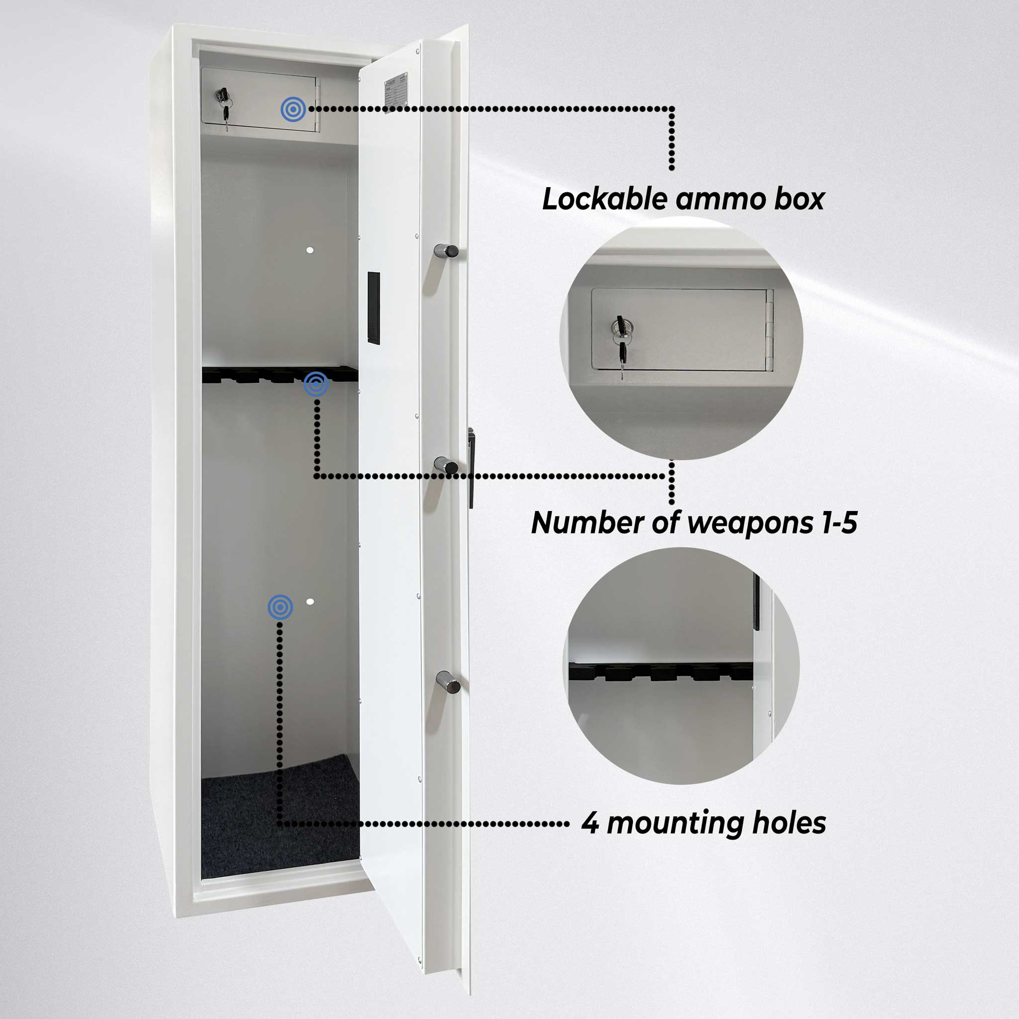 Trekker Gun Safe for 5 Guns, White, with Fingerprint Lock