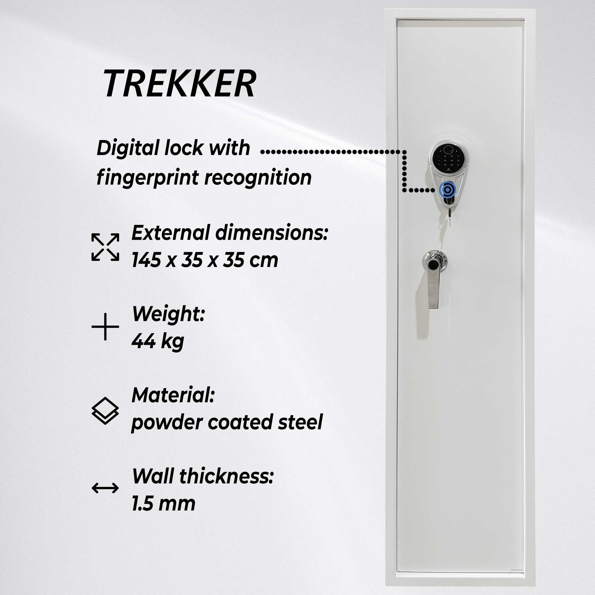 Trekker Gun Safe for 5 Guns, White, with Fingerprint Lock