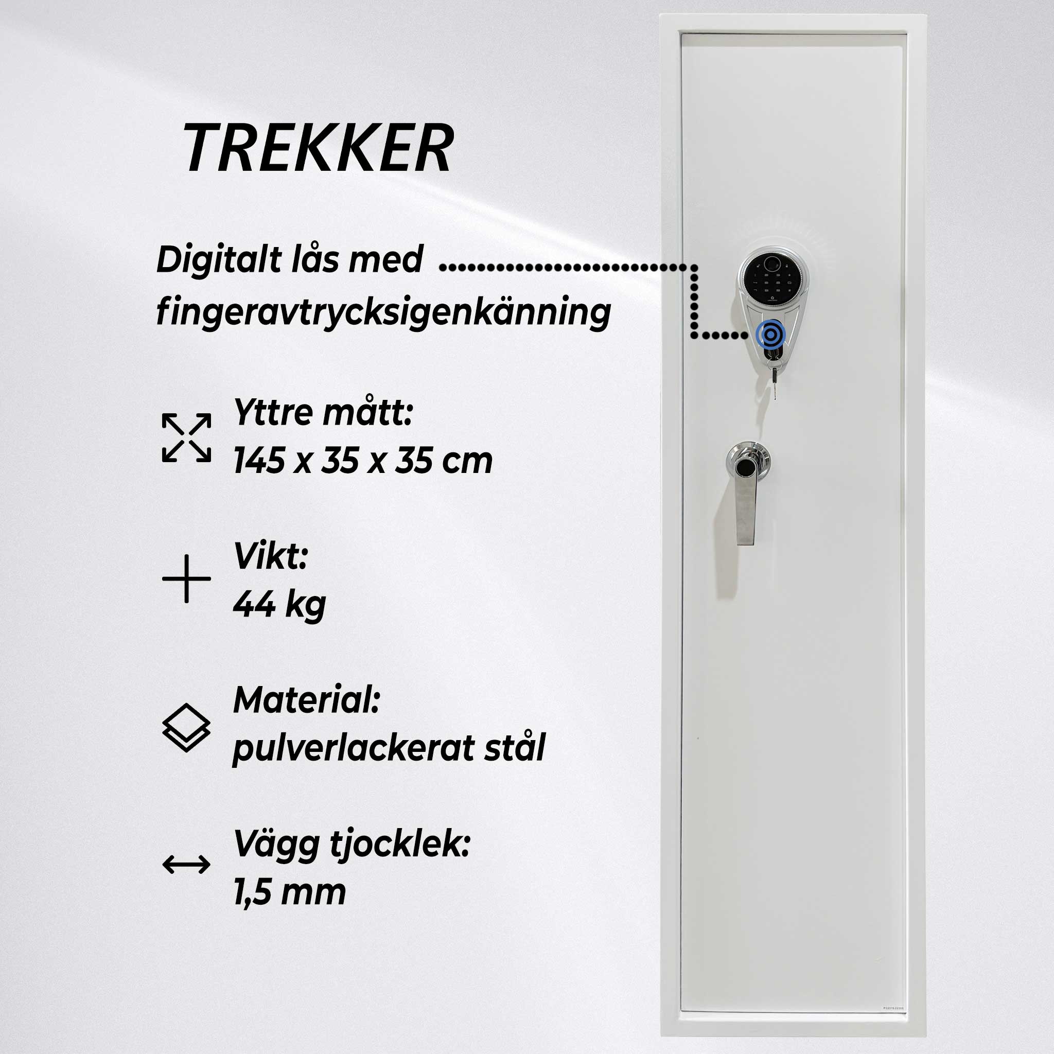 Trekker Vapenskåp för 5 vapen, vit, med fingeravtryckslås