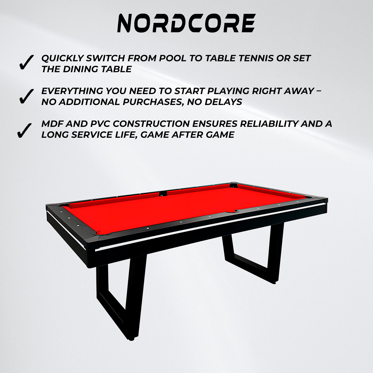 Nordcore 3-IN-1 Pool Table 6'