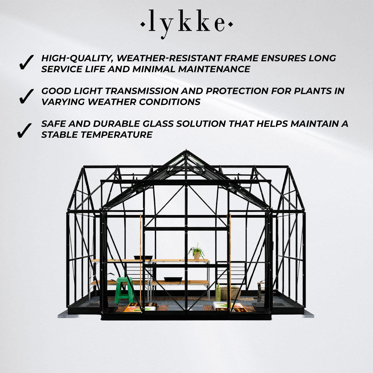 Lykke Greenhouse T-Shaped Black 10.2 m2