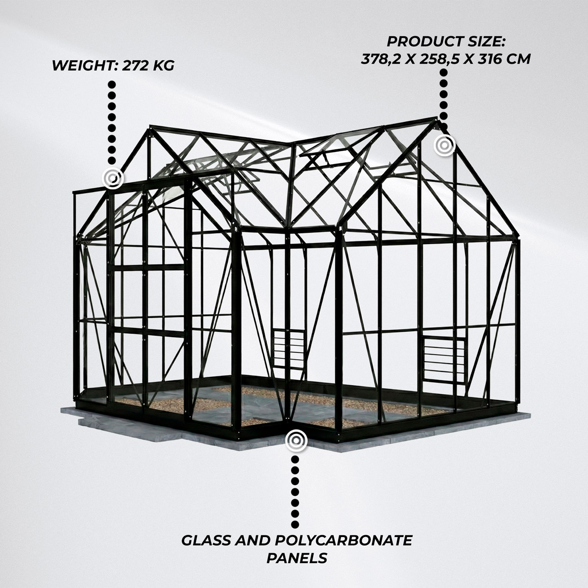 Lykke Greenhouse T-Shaped Black 10.2 m2